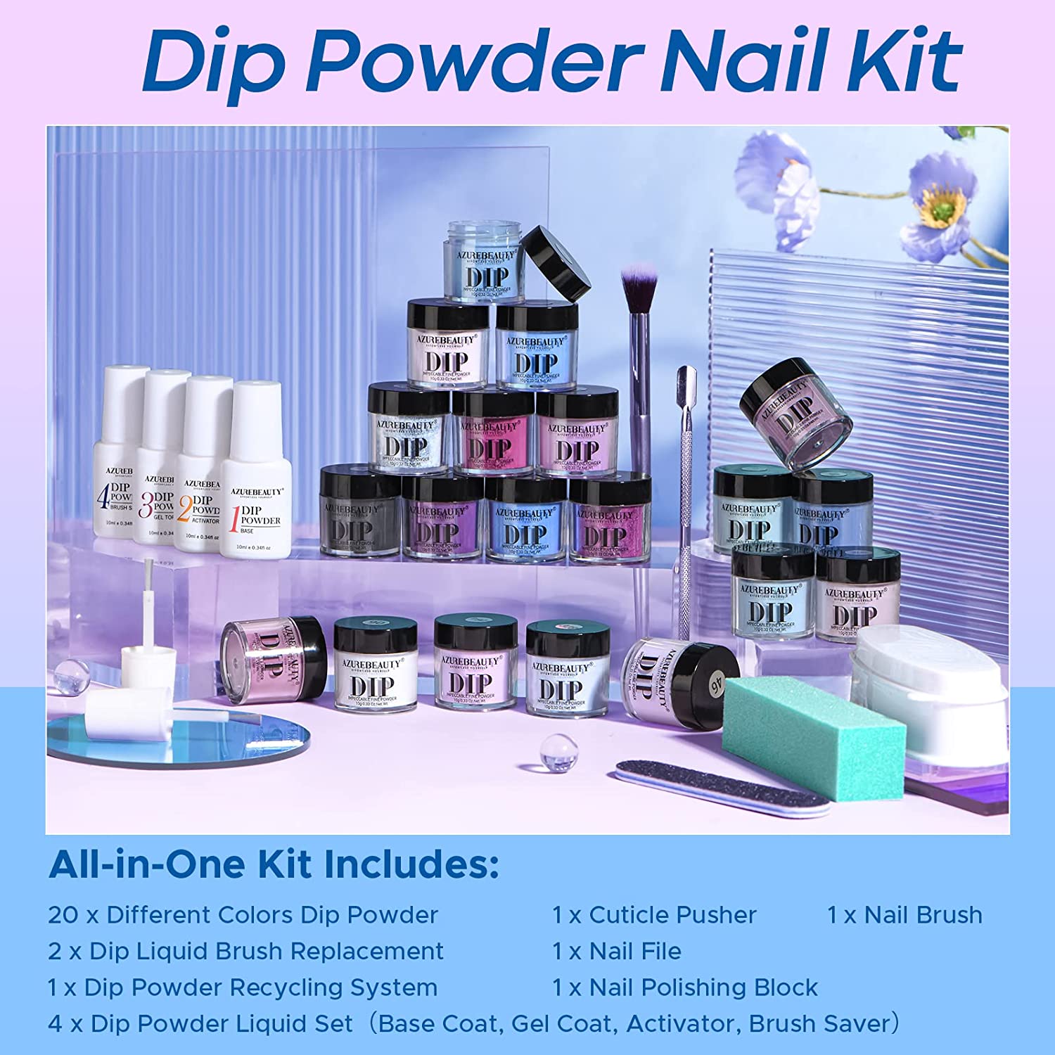 Purple-Blue - 29Pcs Dip Powder Nail Kit Starter Kit