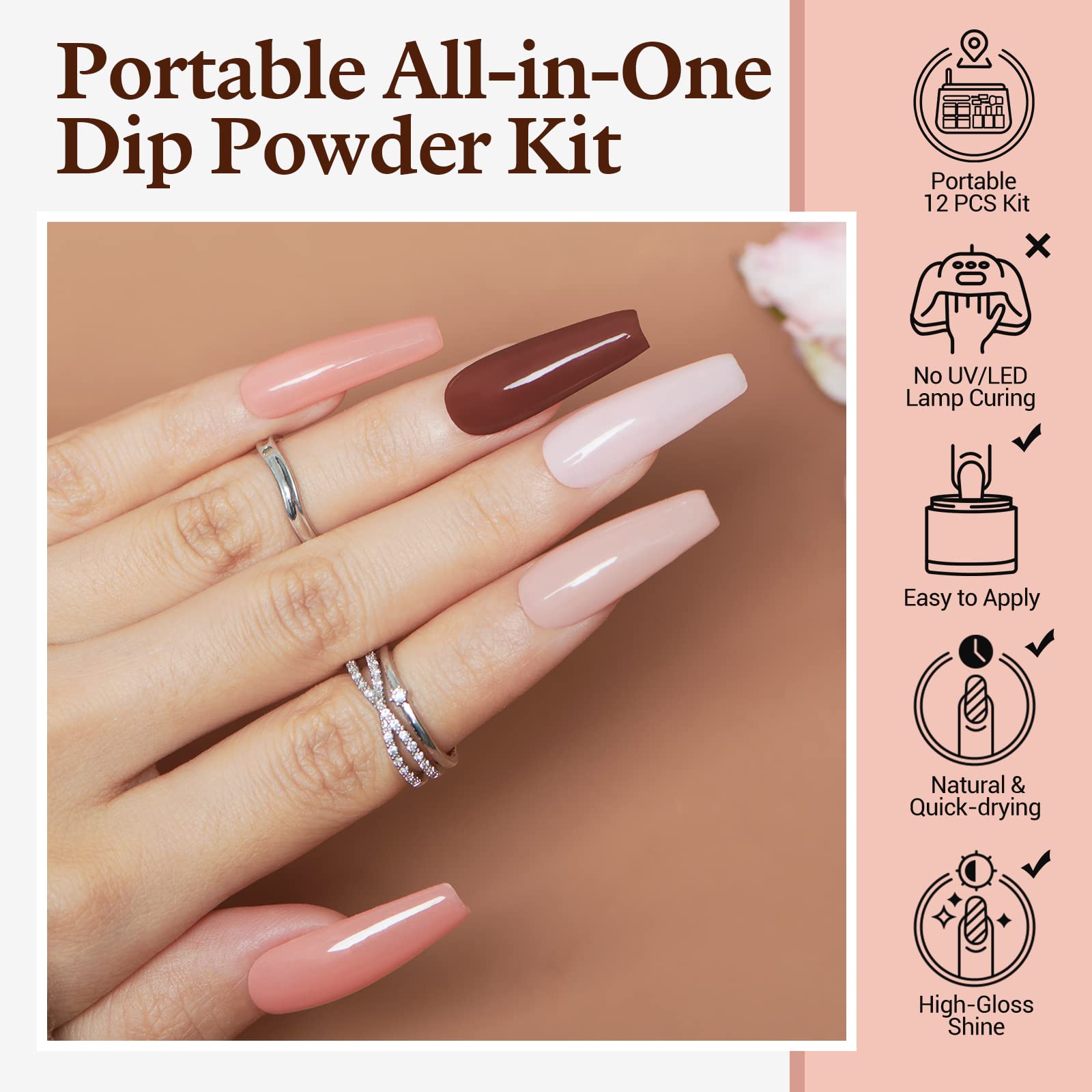 Skin Tone - 12Pcs Dip Powder Nail Kit Starter Kit